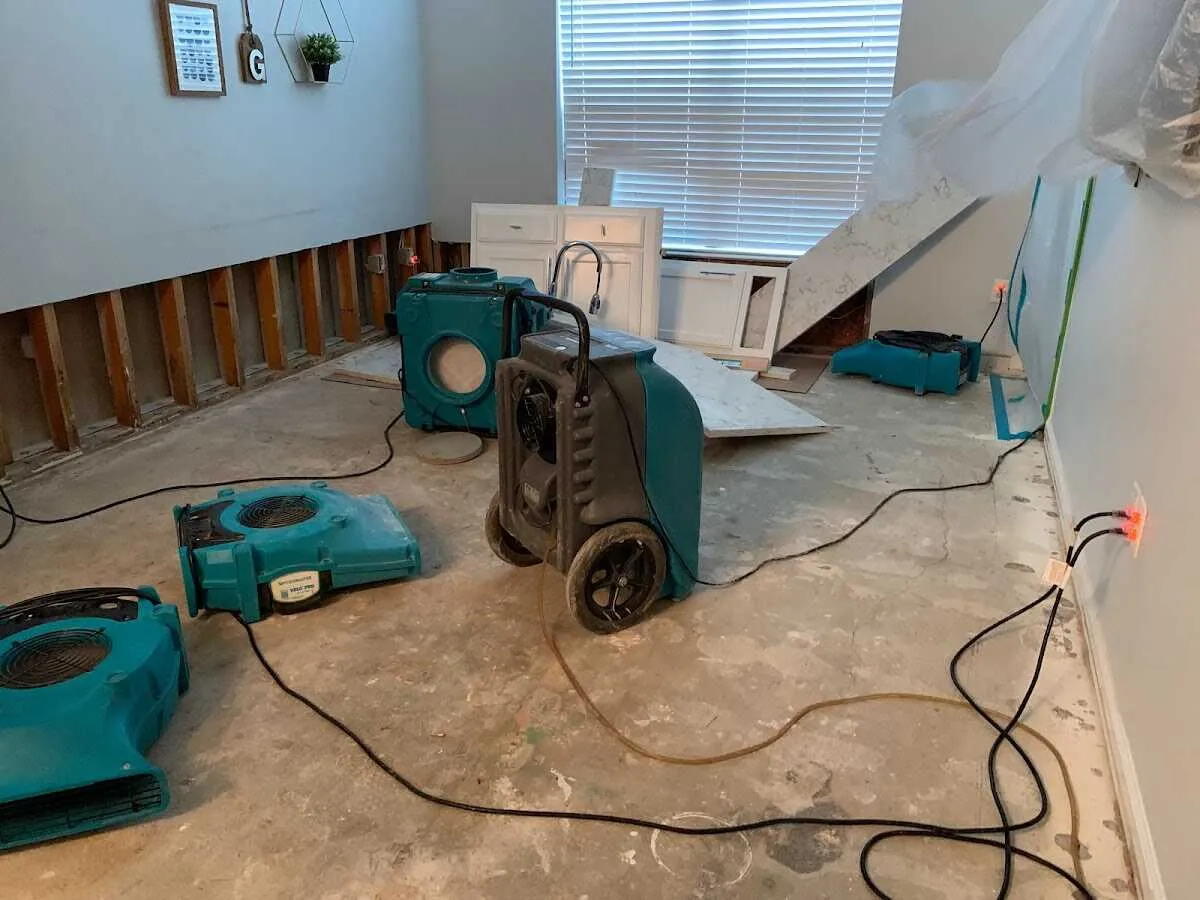 Dehumidifier in flood-cut room for Water Damage Restoration in Salisbury